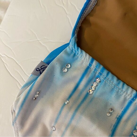 Glamorous solo dance costume leotard custom ombre blue  rhinestone LC child - Picture 9 of 14